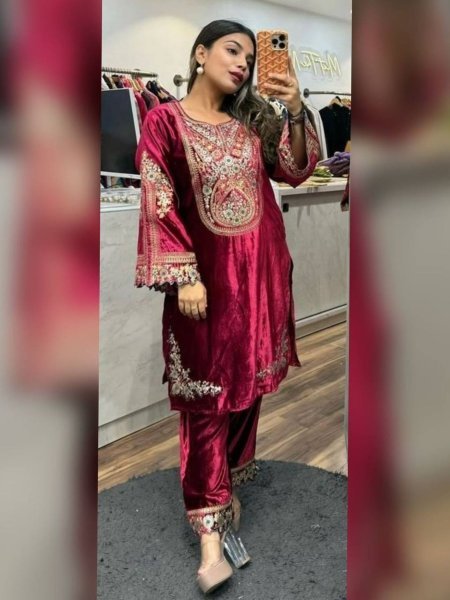 Designer Heavy Velvet Pakistani Suit with Sequin Embroidery