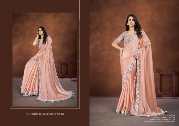 Premium Party Wear Ready Made Crape Satin Silk Saree Collection   Mohmanthan 24000 Series   Saha Saki Ready To Wear Saree 