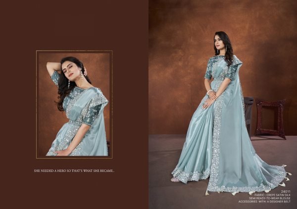 Premium Party Wear Ready Made Crape Satin Silk Saree Collection   Mohmanthan 24000 Series   Saha Saki Ready To Wear Saree 