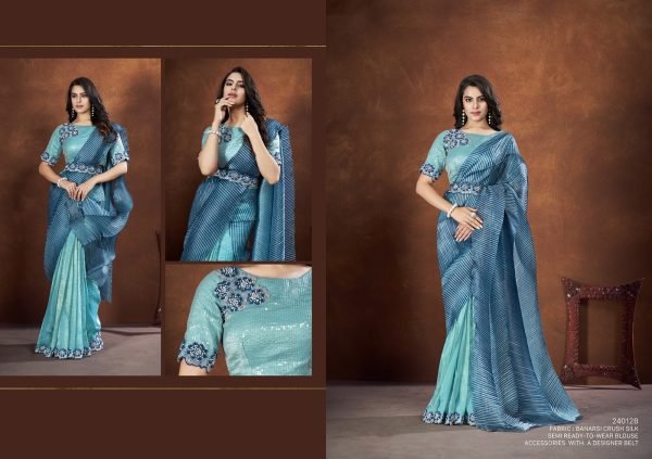 Premium Party Wear Ready Made Crape Satin Silk Saree Collection   Mohmanthan 24000 Series   Saha Saki Ready To Wear Saree 