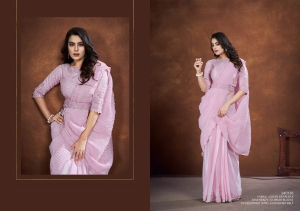 Premium Party Wear Ready Made Crape Satin Silk Saree Collection   Mohmanthan 24000 Series   Saha Saki Ready To Wear Saree 