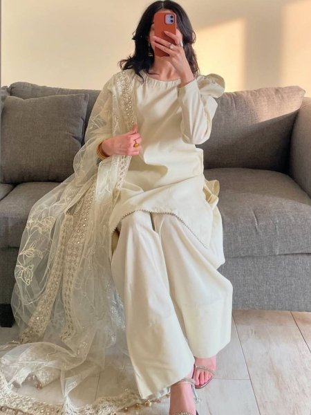 Designer Party Wear Top with Farshi Salwar and Embroidered Dupatta