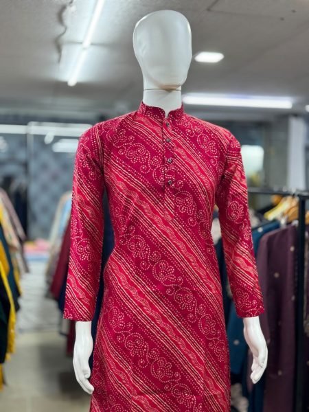 Premium Pink Bandhni Print Mens Kurta in Soft Modal Silk at Wholesale Rate Kurta Pajama Wholesale