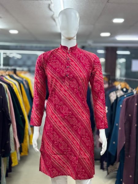 Premium Pink Bandhni Print Mens Kurta in Soft Modal Silk at Wholesale Rate Kurta Pajama Wholesale