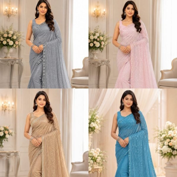 Premium Pink Bollywood Style Faux Georgette Saree with Designer Sequins Work For Events Bollywood Fancy Sarees Wholesale