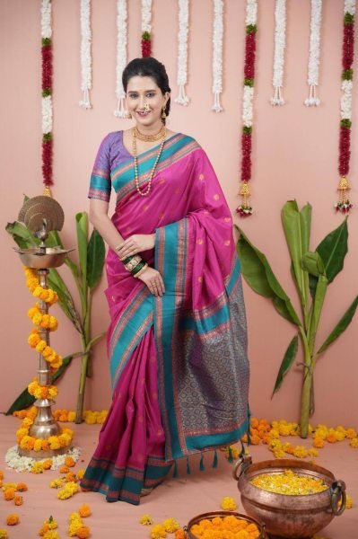Premium Pink Soft Silk Saree with Contrast Zari Design and Designer Blouse For Special Occasions South Indian Saree 