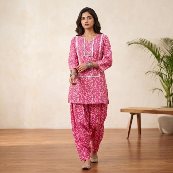 Premium Pink Stylish Farshi Co-Ord Set with Heavy Lace Detailing and Rope Work CO ORD Sets