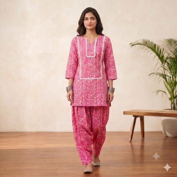 Premium Pink Stylish Farshi Co-Ord Set with Heavy Lace Detailing and Rope Work CO ORD Sets
