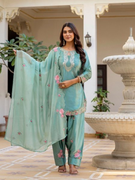 Premium Pista Elegant Embroidered Kurti Set for Festive and Party Wear Kurtis