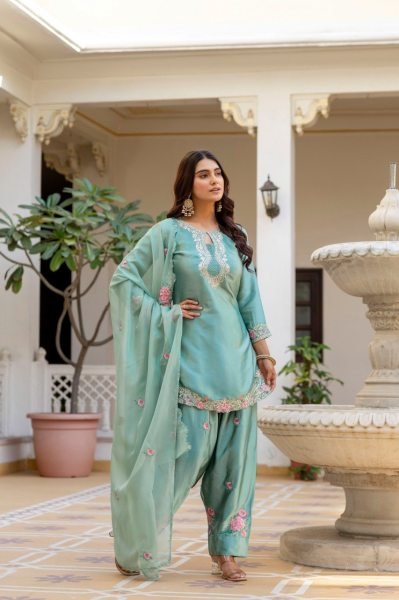 Premium Pista Elegant Embroidered Kurti Set for Festive and Party Wear Embroidery Kurtis 