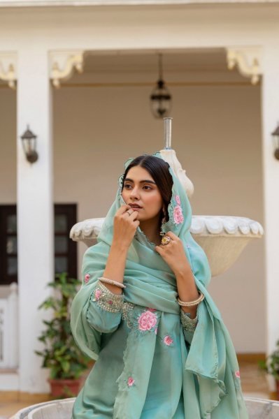 Premium Pista Elegant Embroidered Kurti Set for Festive and Party Wear Embroidery Kurtis 