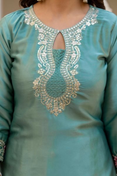 Premium Pista Elegant Embroidered Kurti Set for Festive and Party Wear Embroidery Kurtis 