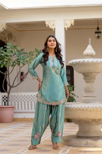 Premium Pista Elegant Embroidered Kurti Set for Festive and Party Wear Embroidery Kurtis 