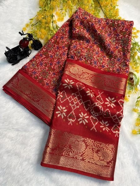 Premium Pure Dola Silk Saree with Bandhani Look   Original Jacquard Border Elegant Matching Blouse Wholesale Deal for Resellers  Bandhej Sarees Wholesale