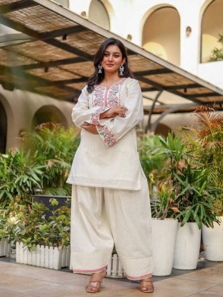 Premium Pure Khadi Cotton Embroidered Co Ord Set with Fancy Lace Border  for Women Office and Casual Wear CO ORD Sets