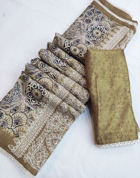 Premium Pure Tusser Saree with Chikankari Embroidery & Digital Print Chikankari Sarees Wholesale