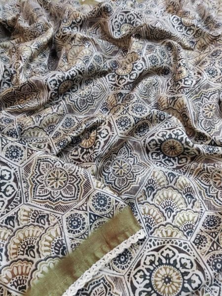 Premium Pure Tusser Saree with Chikankari Embroidery & Digital Print Chikankari Sarees Wholesale