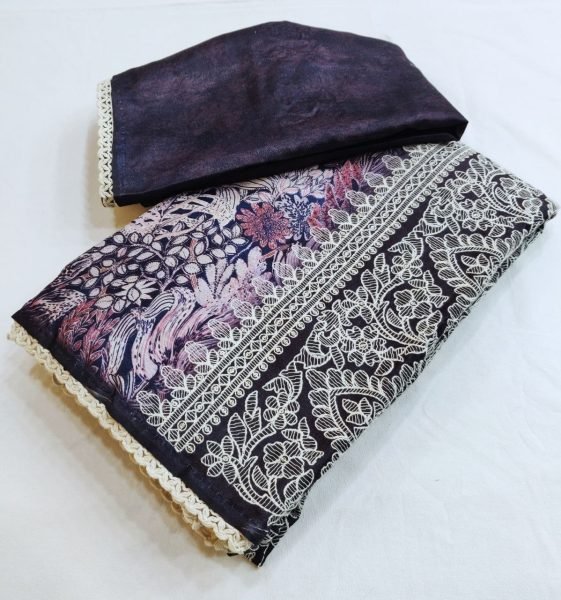 Premium Pure Tusser Saree with Chikankari Embroidery & Digital Print Chikankari Sarees Wholesale