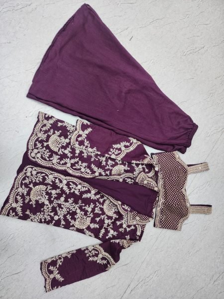 Premium Purple Chinon Silk Jacket Palazzo Set with Embroidery Dori Sequence Work Designer Plazzo Salwar Suits Wholesale