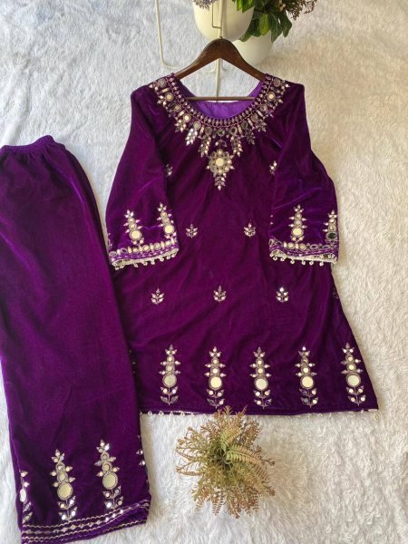 Premium Purple Fully Stitch Velvet Co-Ord Set for Evening Occasions CO ORD Sets