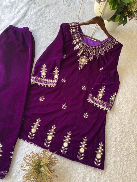 Premium Purple Fully Stitch Velvet Co-Ord Set for Evening Occasions CO ORD Sets