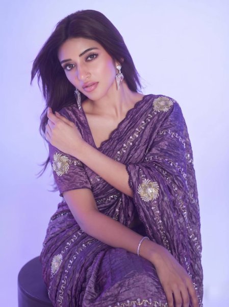 Premium Purple Gold Crush Saree with Beads Sequins Work and Cutwork Border Designer Wedding Sarees Wholesale