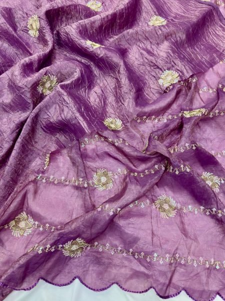 Premium Purple Gold Crush Saree with Beads Sequins Work and Cutwork Border Designer Wedding Sarees Wholesale