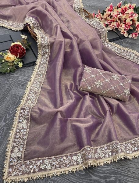 Premium Purple Net Saree with Embroidery and Mirror Work Designer Look Net Sarees Wholesale