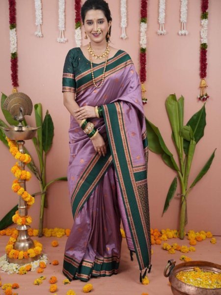 Premium Onion Pink Soft Silk Two Tone Saree with Zari Border and Contrast Pallu for Festive Wear South Indian Saree 