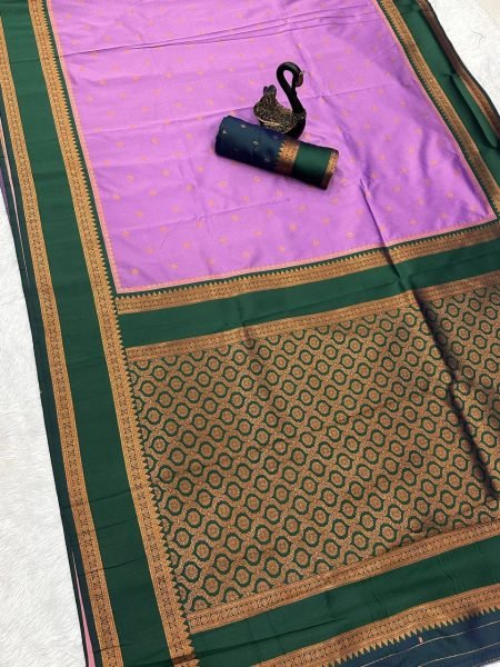 Premium Onion Pink Soft Silk Two Tone Saree with Zari Border and Contrast Pallu for Festive Wear South Indian Saree 