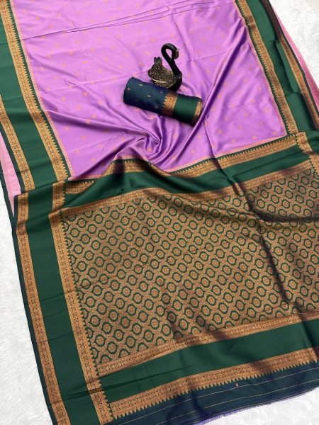 Premium Onion Pink Soft Silk Two Tone Saree with Zari Border and Contrast Pallu for Festive Wear South Indian Saree 