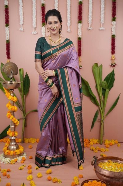 Premium Onion Pink Soft Silk Two Tone Saree with Zari Border and Contrast Pallu for Festive Wear South Indian Saree 