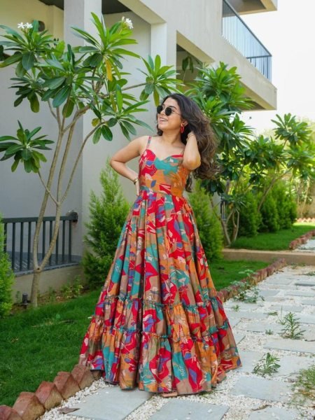Premium Quality Chinnon Gown with Full Lining With 3 5 Meter Flare  for Resellers and Retailers Salwar Kameez