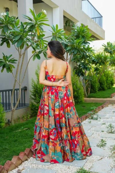 Premium Quality Chinnon Gown with Full Lining With 3 5 Meter Flare  for Resellers and Retailers Anarkali Kurtis 