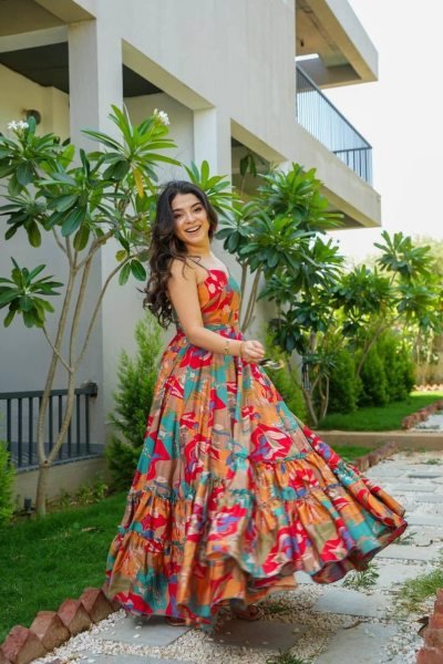 Premium Quality Chinnon Gown with Full Lining With 3 5 Meter Flare  for Resellers and Retailers Anarkali Kurtis 