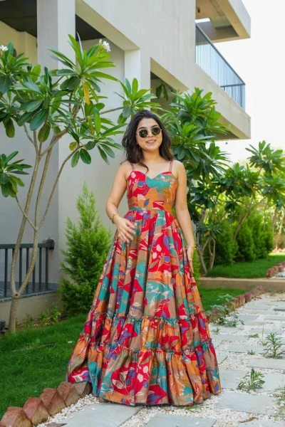 Premium Quality Chinnon Gown with Full Lining With 3 5 Meter Flare  for Resellers and Retailers Anarkali Kurtis 