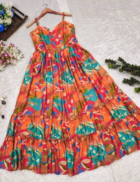 Premium Quality Chinnon Gown with Full Lining With 3 5 Meter Flare  for Resellers and Retailers Anarkali Kurtis 