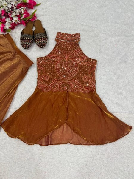 Premium Quality Sharara Set with stylish full neck top with beads handwork work for Resellers and Retailers CO ORD Sets