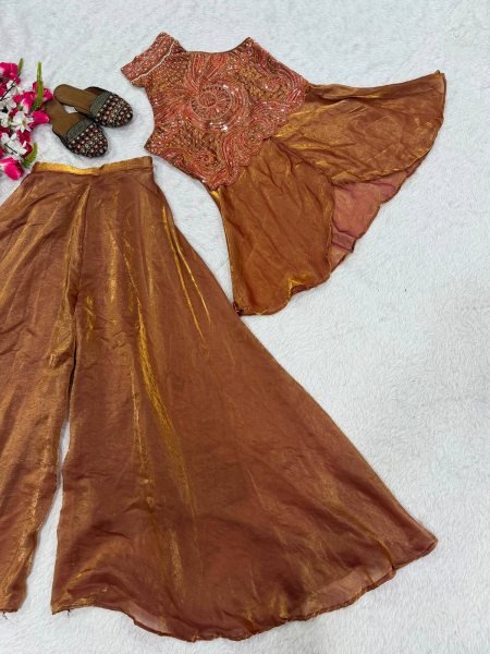 Premium Quality Sharara Set with stylish full neck top with beads handwork work for Resellers and Retailers CO ORD Sets