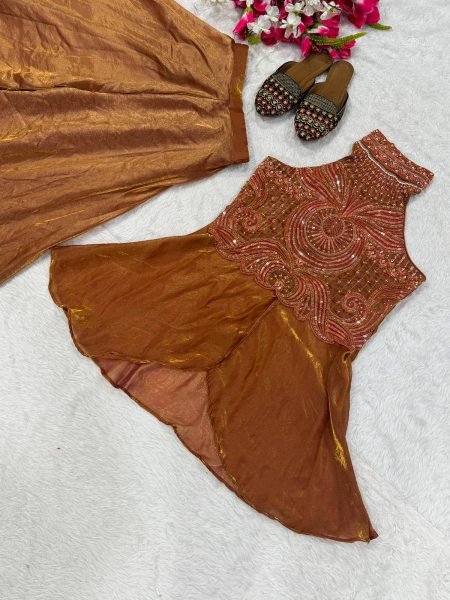 Premium Quality Sharara Set with stylish full neck top with beads handwork work for Resellers and Retailers CO ORD Sets