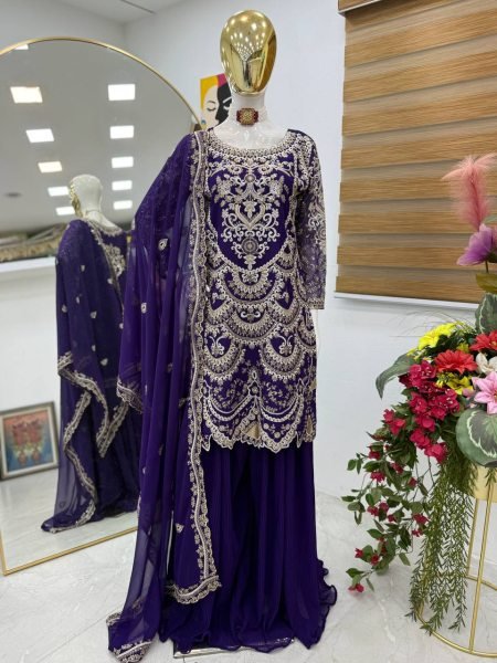 Premium Georgette Sequin Kurti Palazzo Set Full Heavy Party Wear Suit by Royal Export, Surat Ready To Wear Collection