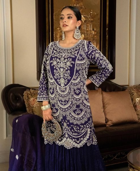Premium Georgette Sequin Kurti Palazzo Set Full Heavy Party Wear Suit by Royal Export, Surat Ready To Wear Collection