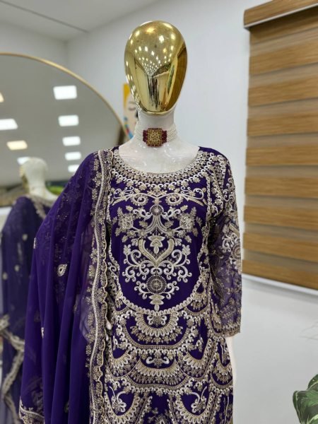 Premium Georgette Sequin Kurti Palazzo Set Full Heavy Party Wear Suit by Royal Export, Surat Ready To Wear Collection