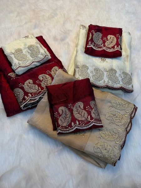 Premium Red Soft Space Silk Saree with Sequins   Zari Work for Wedding Wear Embroidery Sarees Wholesale