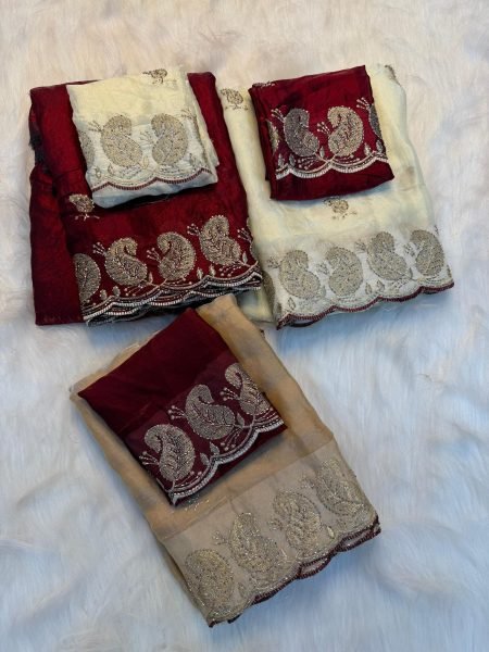 Premium Red Soft Space Silk Saree with Sequins   Zari Work for Wedding Wear Embroidery Sarees Wholesale