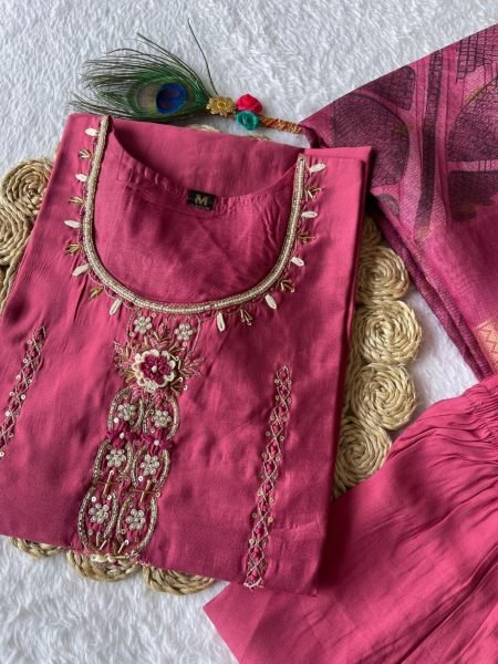 Premium Roman Silk Kurti Pant With Dupatta  3 Piece Kurti Set