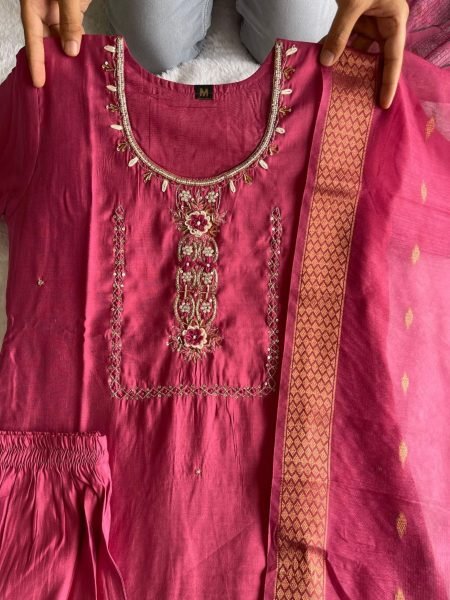 Premium Roman Silk Kurti Pant With Dupatta  3 Piece Kurti Set