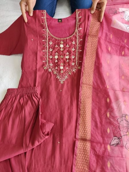  Premium Roman Silk Kurti Pant With Dupatta  3 Piece Kurti Set