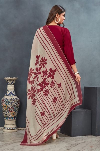 Premium Roman Silk Kurti Set Maroon Straight Kurta with Pant  Dupatta 3 Piece Suit Manufacturer Rate 3 Piece Kurti Set
