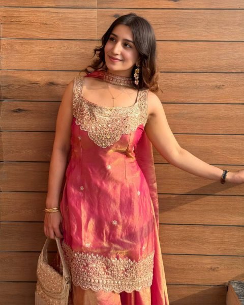Premium Rust Peach Embroidered Sharara Suit with Dupatta for Wedding Functions Ready To Wear Collection